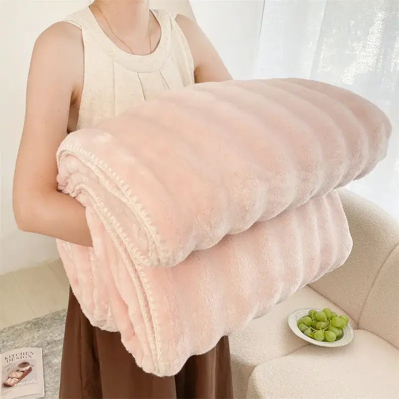 Cream bubble velvet woolen sofa blanket living room throw