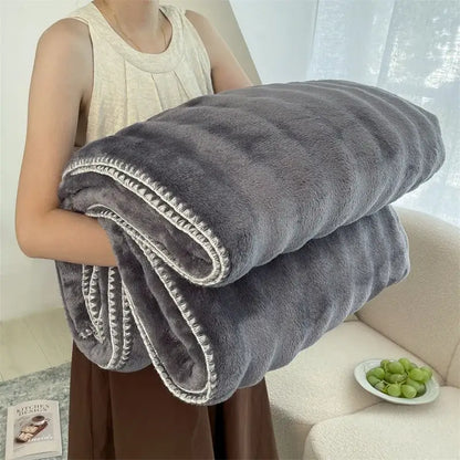 Cream bubble velvet woolen sofa blanket living room throw