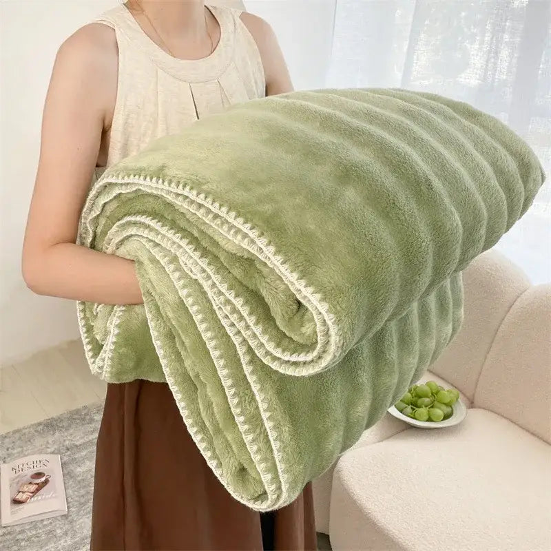 Cream bubble velvet woolen sofa blanket living room throw