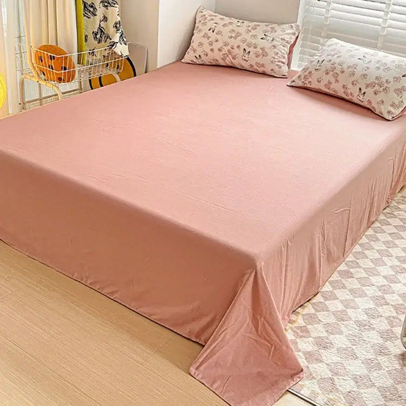 Cream bunny & pink rose cartoon pattern cotton bedding set bedroom