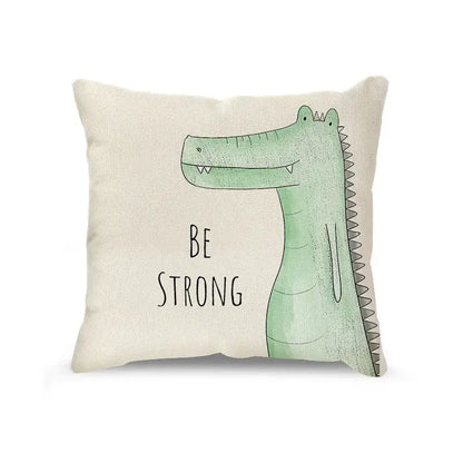 Cream cartoon animal linen pillowcase set for living room
