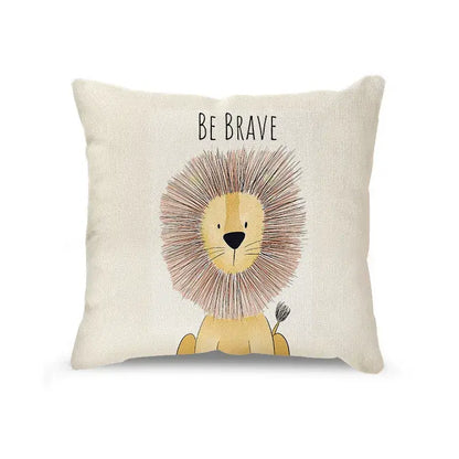 Cream cartoon animal linen pillowcase set for living room