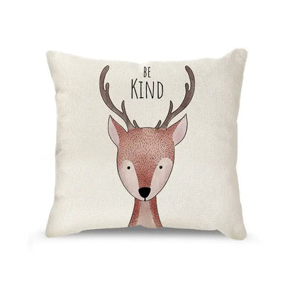 Cream cartoon animal linen pillowcase set for living room