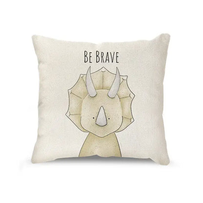 Cream cartoon animal linen pillowcase set for living room