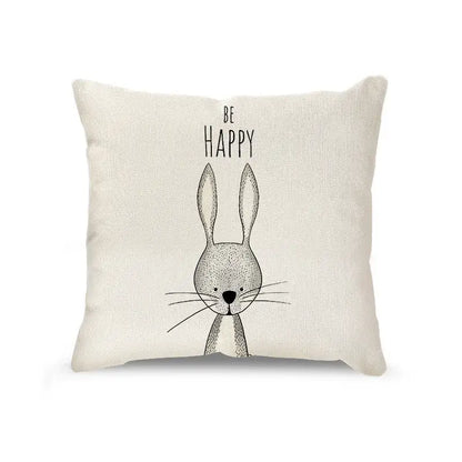 Cream cartoon animal linen pillowcase set for living room