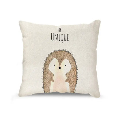 Cream cartoon animal linen pillowcase set for living room