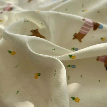 Cream cartoon bear pattern printed bedding set bedroom decor