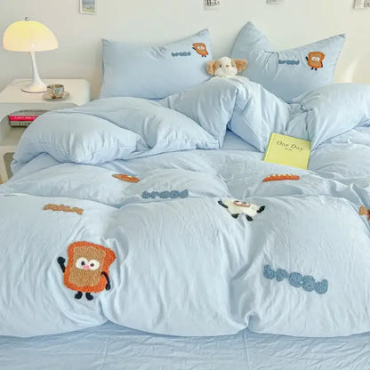 Cream cartoon embroidery jacquard comforter set bedroom bed linen