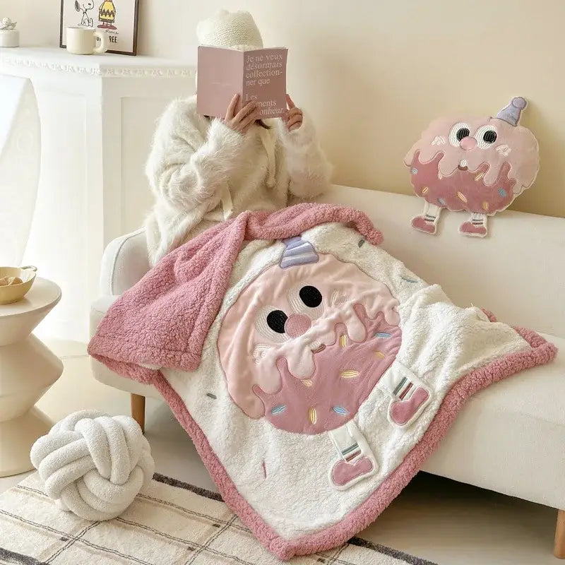 Cream cartoon lamb wool blanket bedroom sweet heart sofa cover