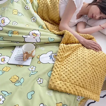 Cream cartoon pattern summer quilt – bedroom soft duck comforter