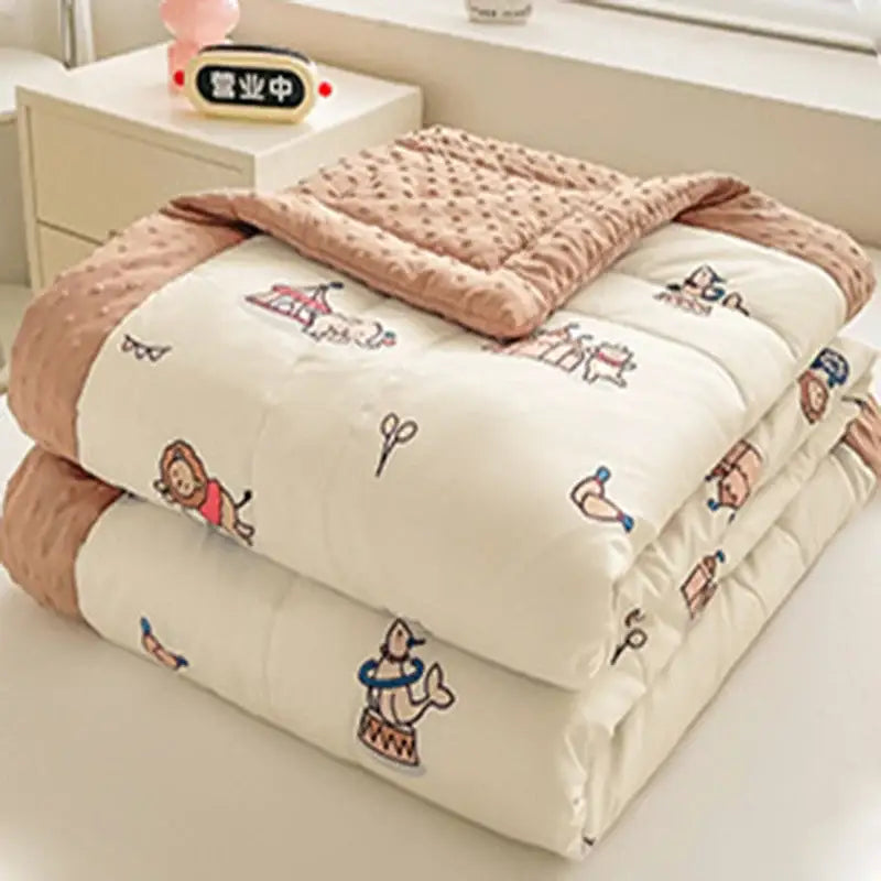 Cream cartoon pattern summer quilt – bedroom soft duck comforter