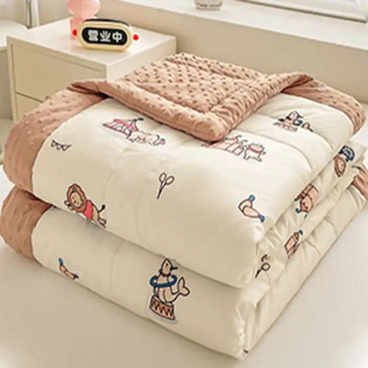 Cream cartoon pattern summer quilt – bedroom soft duck comforter