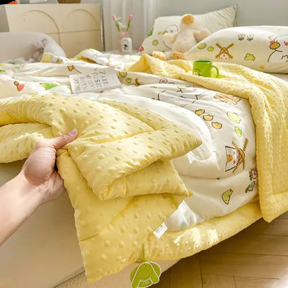 Cream cartoon pattern summer quilt – bedroom soft duck comforter
