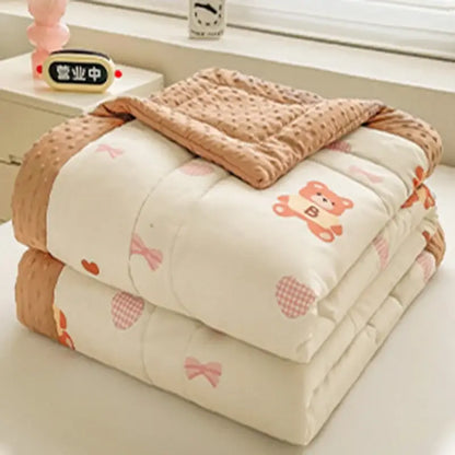 Cream cartoon pattern summer quilt – bedroom soft duck comforter