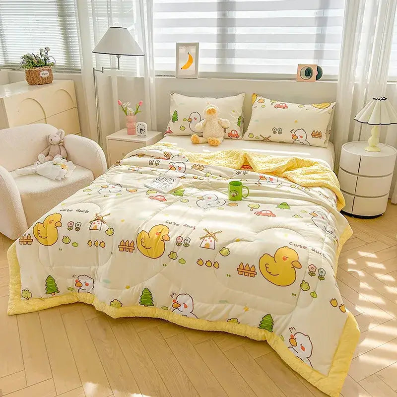 Cream cartoon pattern summer quilt – bedroom soft duck comforter
