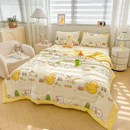 Cream cartoon pattern summer quilt – bedroom soft duck comforter