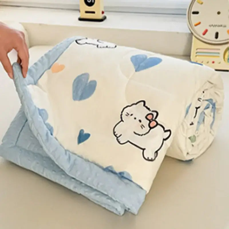 Cream cartoon pattern summer quilt – bedroom soft duck comforter