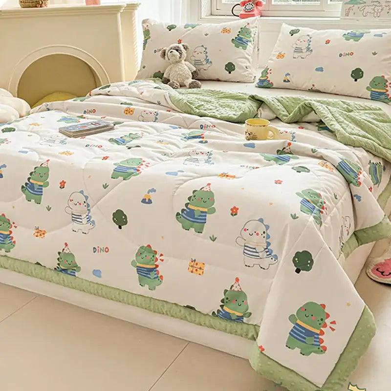 Cream cartoon pattern summer quilt – bedroom soft duck comforter