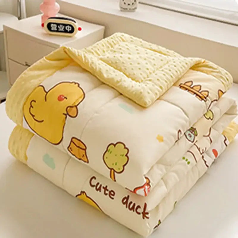 Cream cartoon pattern summer quilt – bedroom soft duck comforter