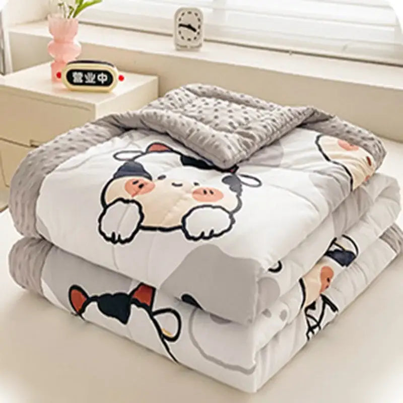 Cream cartoon pattern summer quilt – bedroom soft duck comforter