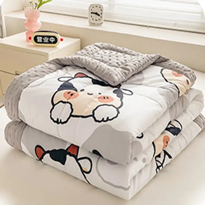 Cream cartoon pattern summer quilt – bedroom soft duck comforter
