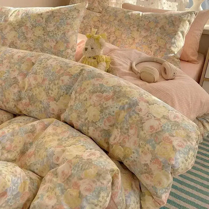 Cream cartoon printed cotton bedding set bedroom bear decor