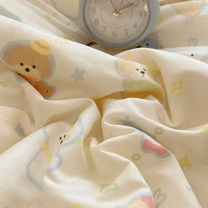 Cream cartoon printed cotton bedding set bedroom bear decor