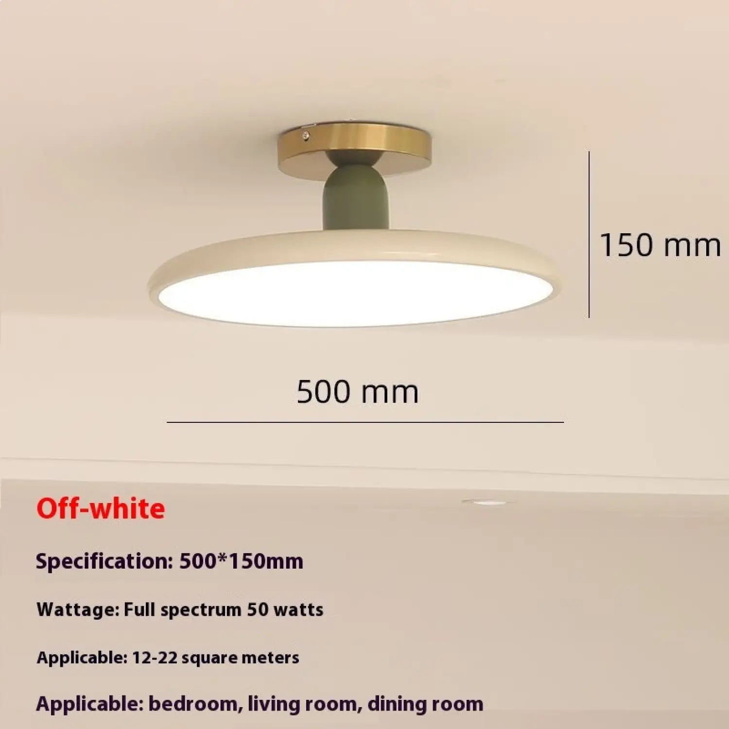 Cream Ceiling Light for Bedroom with Full Spectrum Lighting