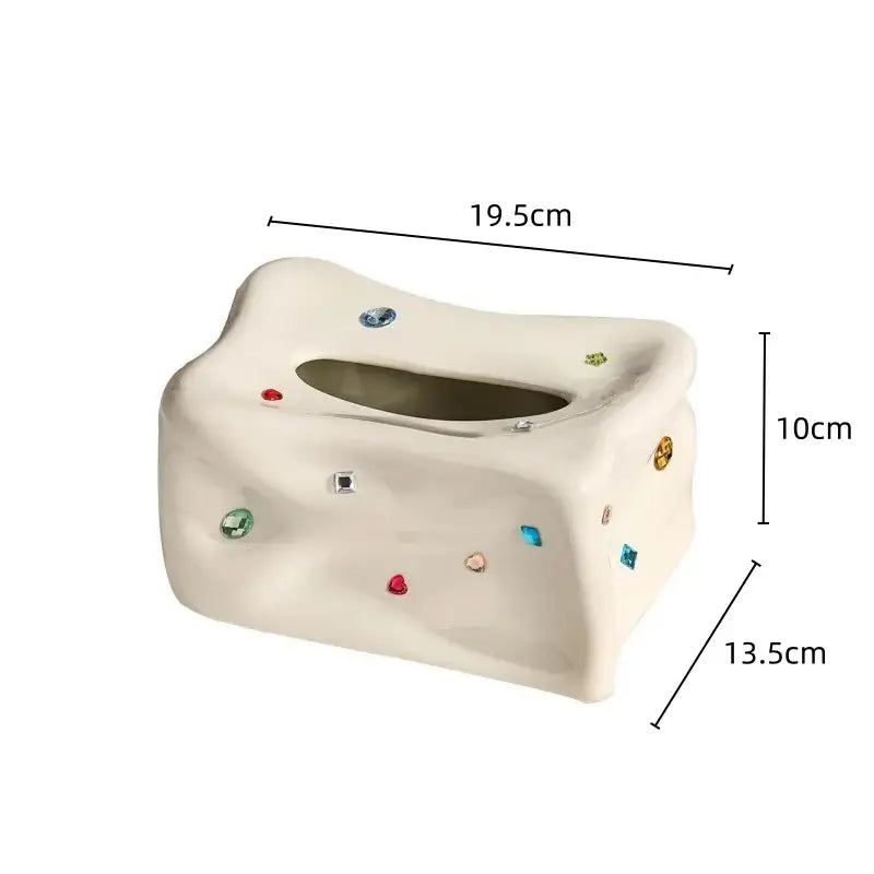 Cream ceramic heart gemstone tissue box living room decor