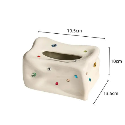 Cream ceramic heart gemstone tissue box living room decor