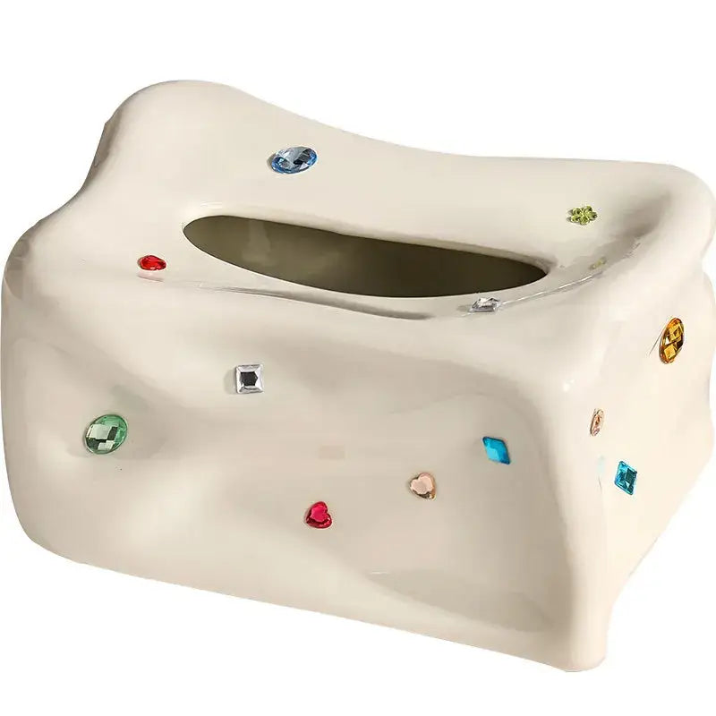 Cream ceramic heart gemstone tissue box living room decor