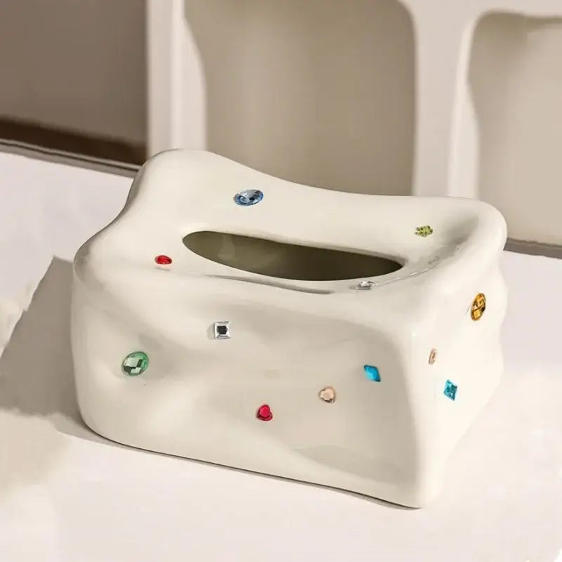 Cream ceramic heart gemstone tissue box living room decor