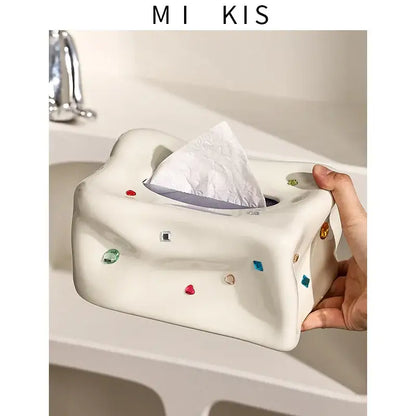 Cream ceramic heart gemstone tissue box living room decor