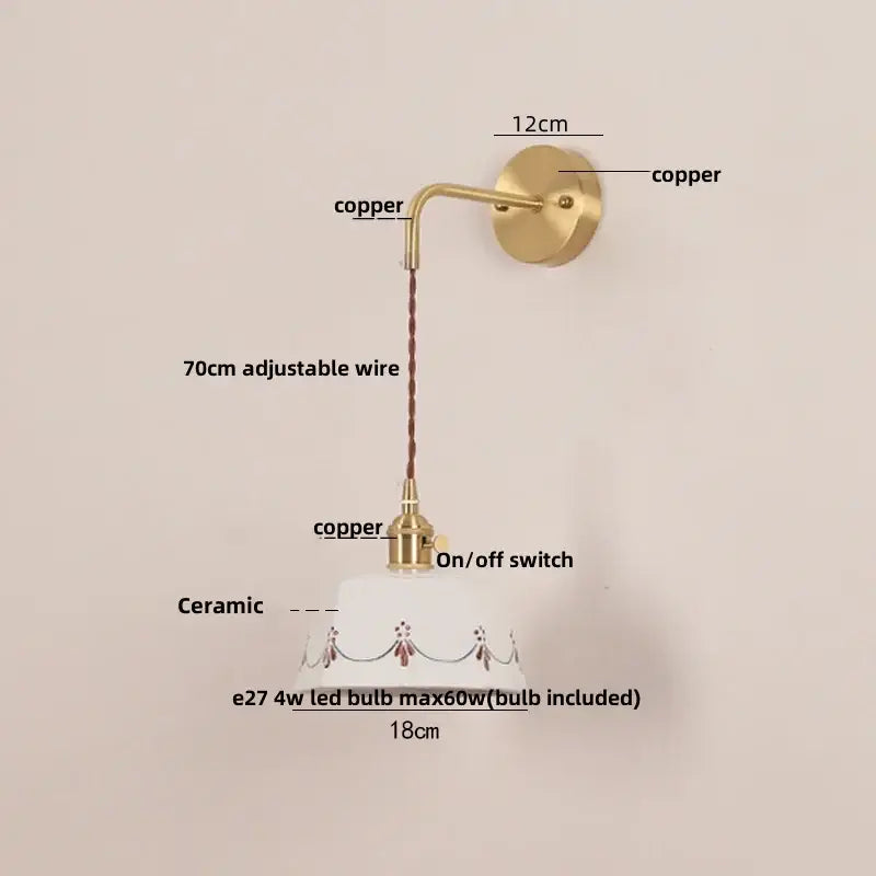 Cream ceramic led wall lamps with decorative motifs bedroom light