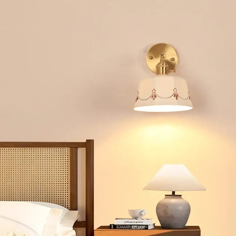 Cream ceramic led wall lamps with decorative motifs bedroom light
