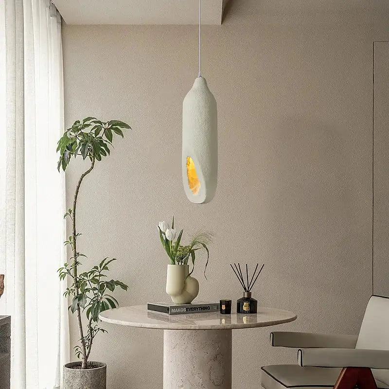 Cream ceramic pendant light cement handmade living room