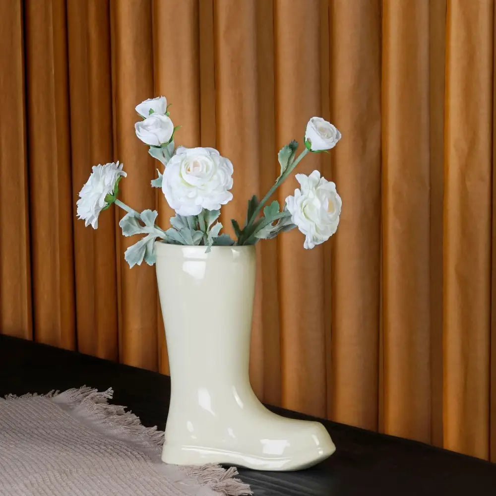 Cream ceramic shoe vase living room flower decor