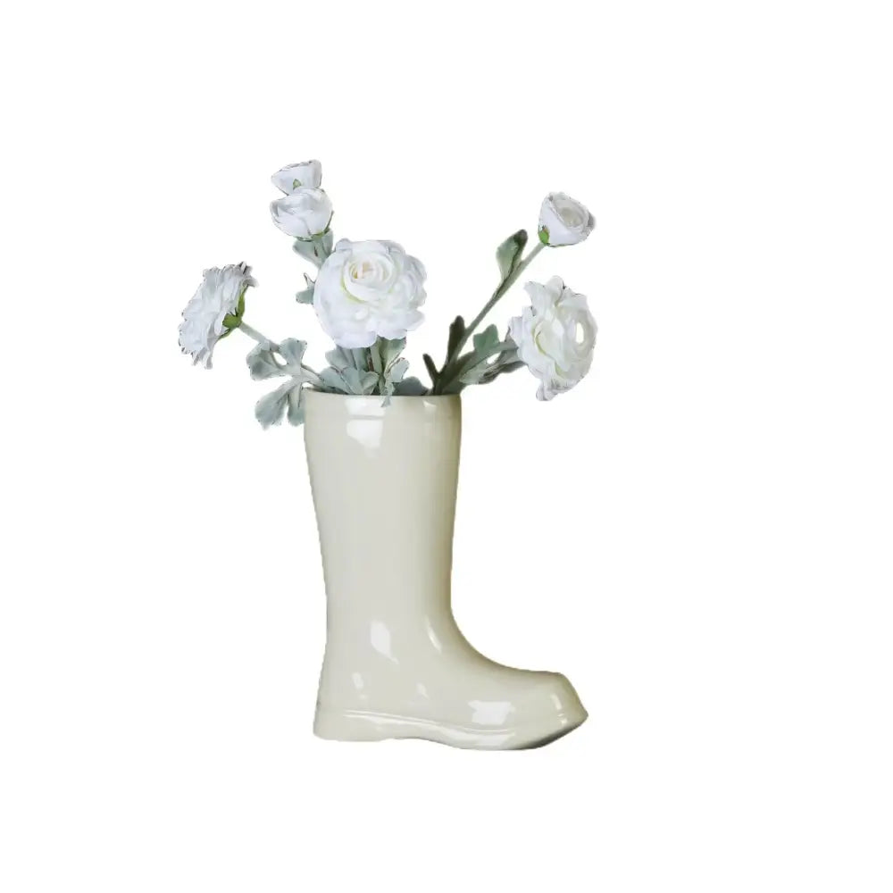 Cream ceramic shoe vase living room flower decor