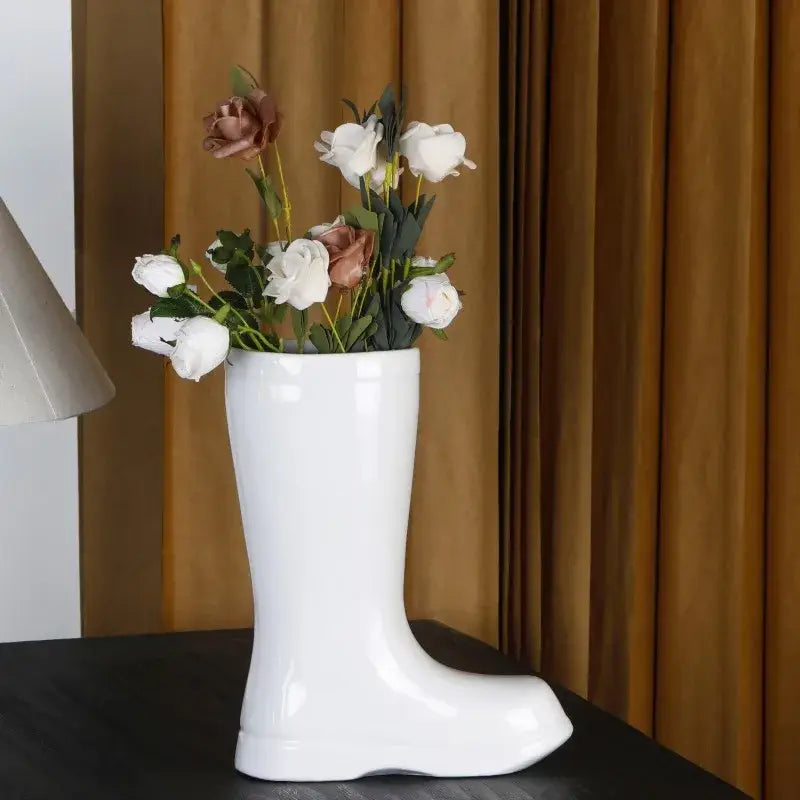 Cream ceramic shoe vase living room flower decor
