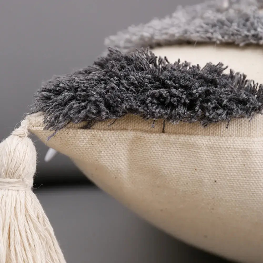 Cream & charcoal grey geometric tufted cushion cover living room decor