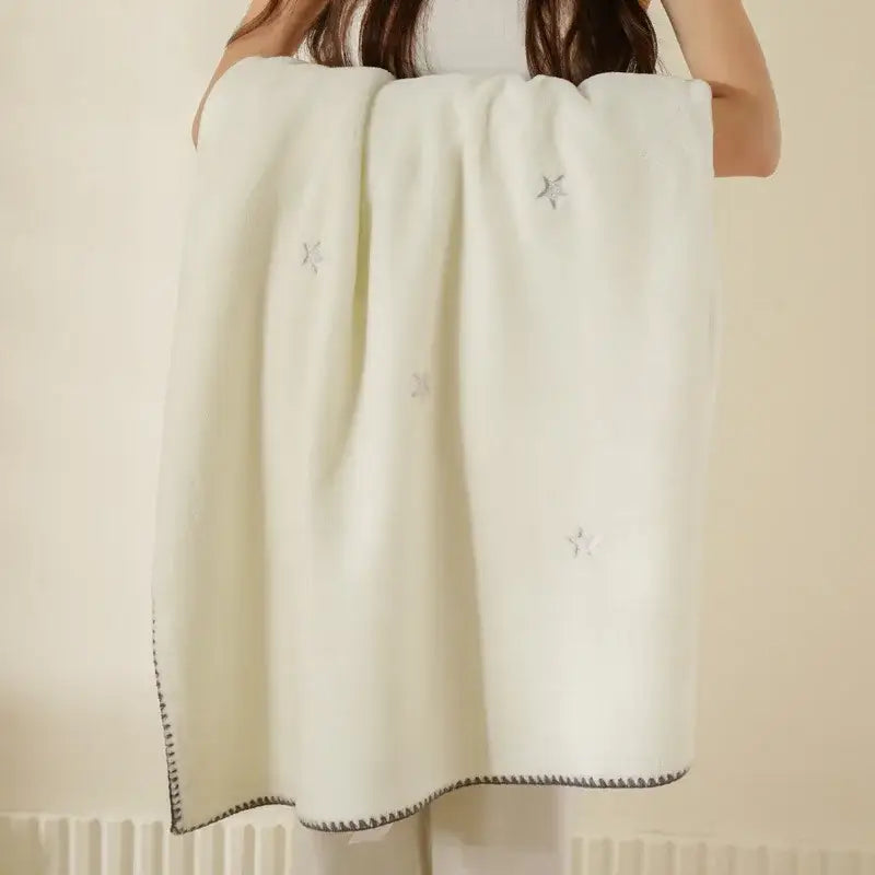 Cream cherry velvet embroidered blanket bedroom pom pom throw