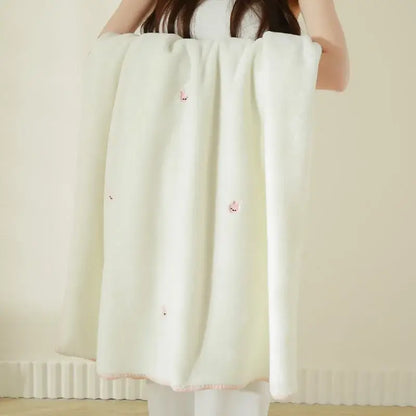 Cream cherry velvet embroidered blanket bedroom pom pom throw