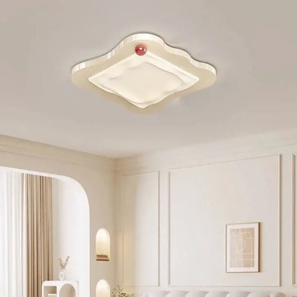 Cream cloud led ceiling light with red accent bedroom decor