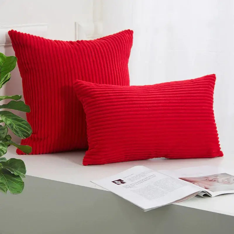 Cream corduroy striped cushion cover living room ribbed pillow
