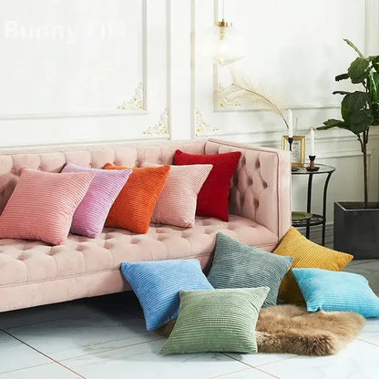 Cream corduroy striped cushion cover living room ribbed pillow