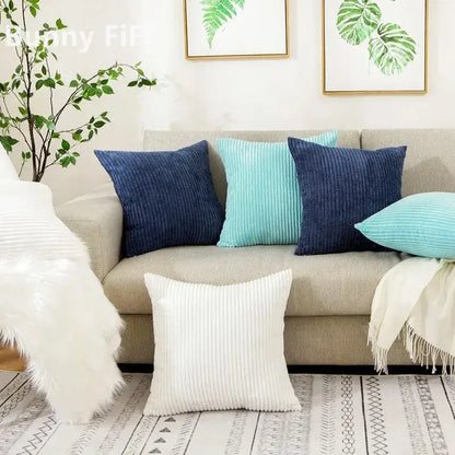 Cream corduroy striped cushion cover living room ribbed pillow