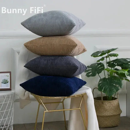 Cream corduroy striped cushion cover living room ribbed pillow