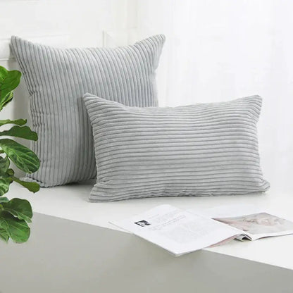 Cream corduroy striped cushion cover living room ribbed pillow