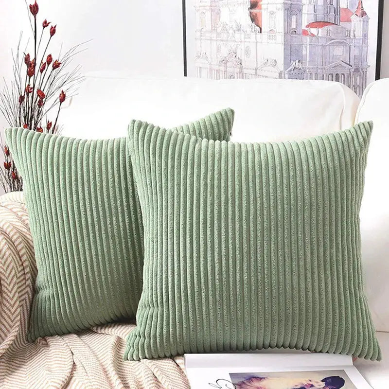 Cream corduroy striped cushion cover living room ribbed pillow