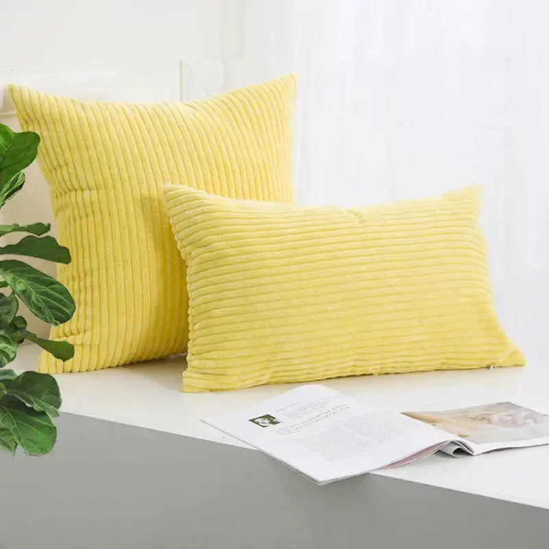 Cream corduroy striped cushion cover living room ribbed pillow